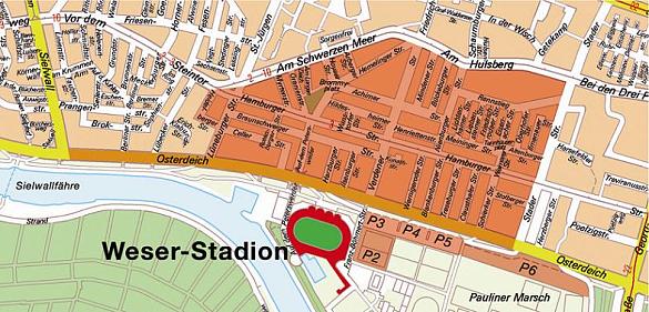 Kartenausschnitt der Anwohnerzone Weser-Stadion
