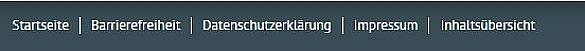 Ganz unten auf der Webseite stehen hintereinander folgende Links: Startseite, Barrierefreiheit, Datenschutzerklärung, Impressum, Inhaltsübersicht