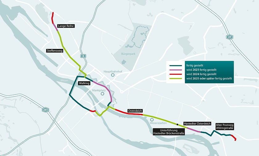 Übersichtskarte Radpremiumrouten Wallring und D.15, Quelle: ASV