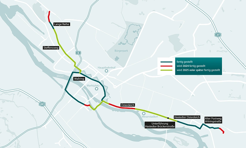 Übersicht zu den Radpremiumrouten Wallring und D.15, Grafik: ASV 