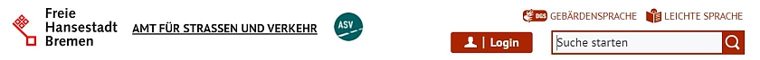 Logos der Freien Hansestadt Bremen und des Amts für Straßen und Verkehr, Suchfunktion, Links zu Inhalten in Gebärden- und leichter Sprache