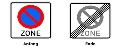 Verkehrsschilder für eingeschränktes Halteverbot für eine Zone