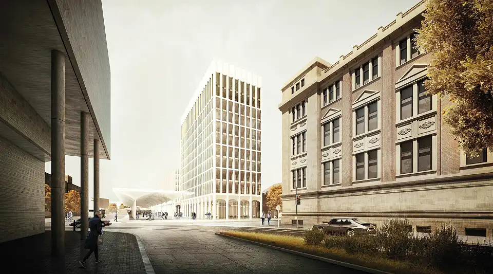 Blick auf Fernbusterminal vom Hauptbahnhof kommend, Bild: KNERER UND LANG Architekten | Atelier . Schmelzer . Weber